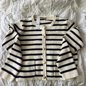 J.Crew Navy and Cream Striped Knit Cardigan